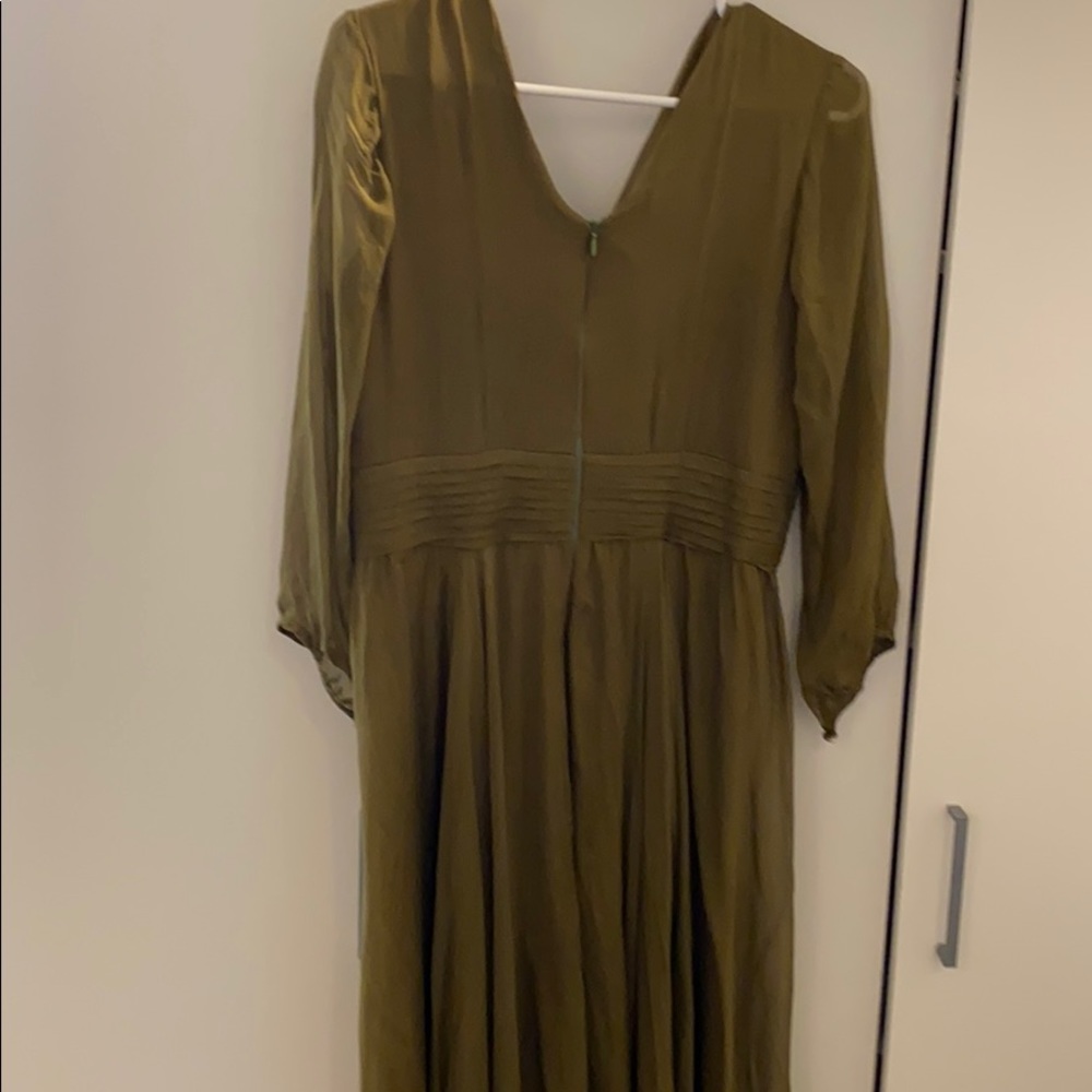 Olive Green long dress V neck - Picture 4 of 7